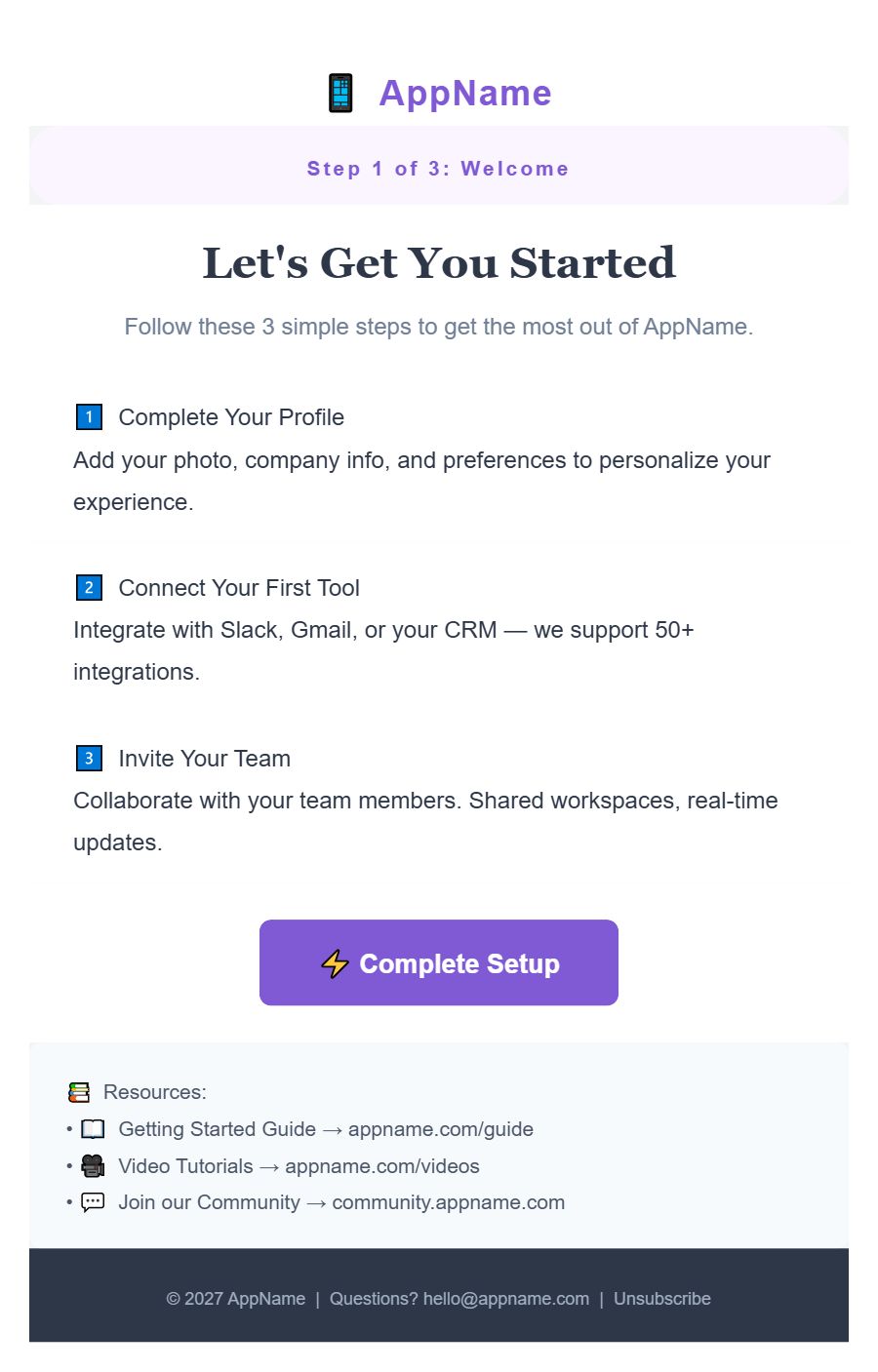 Welcome template preview