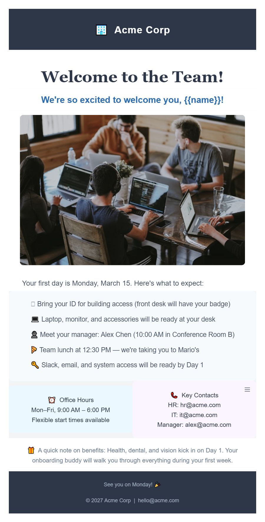Welcome template preview