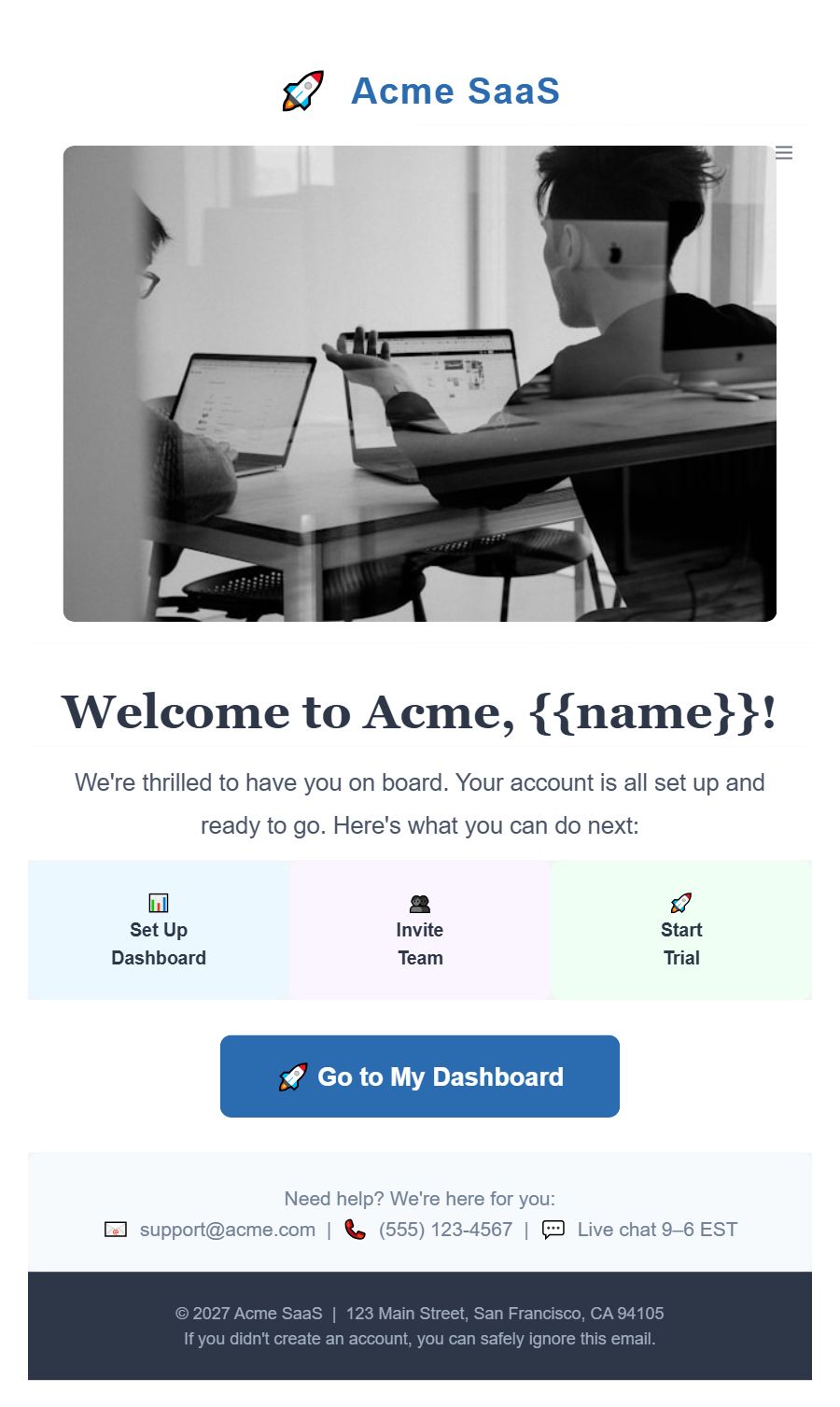 Welcome template preview
